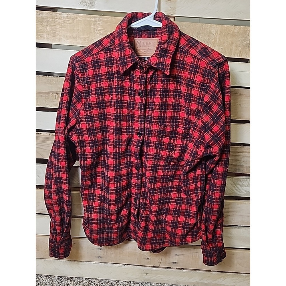 Outback Trading Company Fleece Plaid Shirt M Red Black Button Front